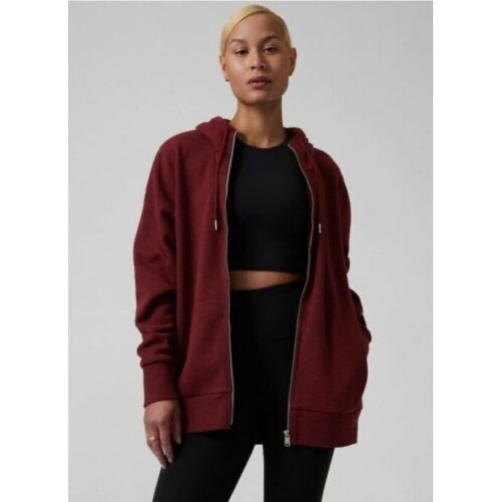 Athleta Womens Small Cozy Karma Hoodie Jacket Maroon Full Zip Fleece Pockets
